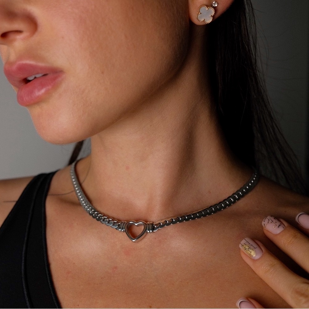 New Silver Heart Glamour Chain Necklace